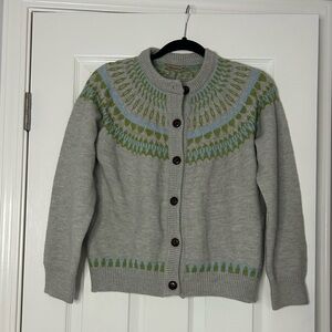 Elegant Gray Cardigan with Green Accents size L